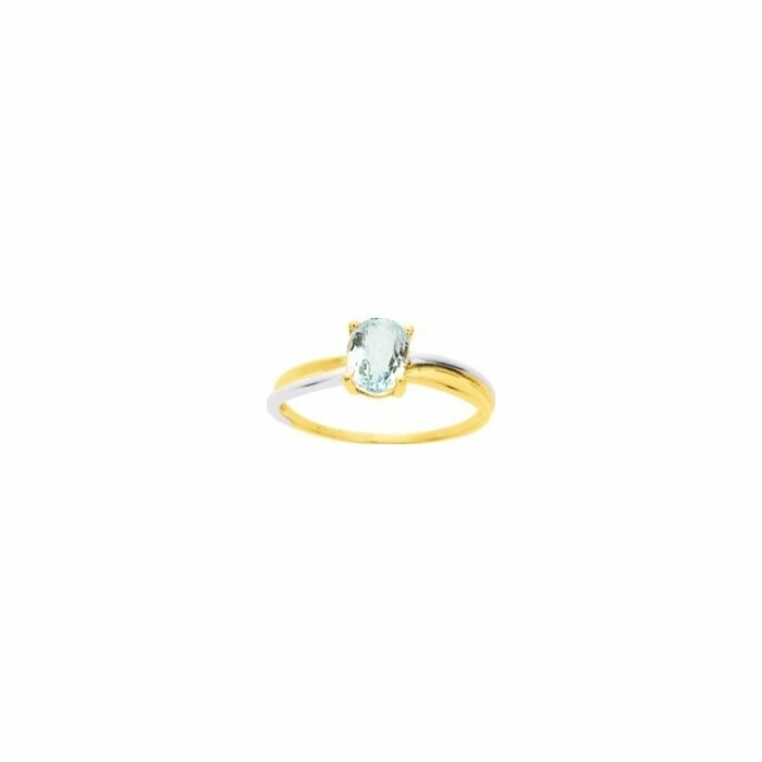 Bague en or jaune, rhodium et aigue-marine