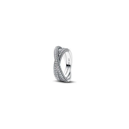 Bague Pandora Double Pavé Croisé Timeless en argent et oxyde de zirconium, taille 58