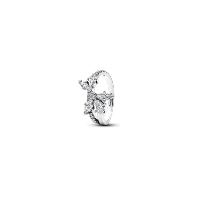 Bague Pandora Herbier Asymétrique Scintillant en argent et oxyde de zirconium, taille 56