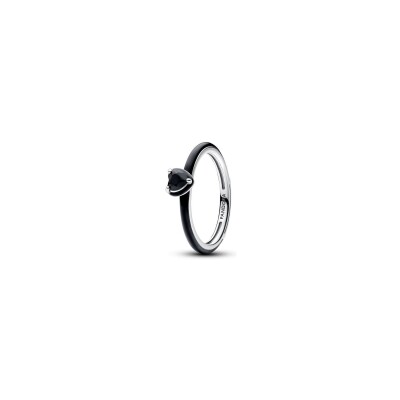 Bague Pandora Coeur Chakra Noir Me en argent, résine et cristal de synthèse, taille 52