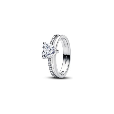 Bague Pandora Cœur Anneau Double en argent, taille 60