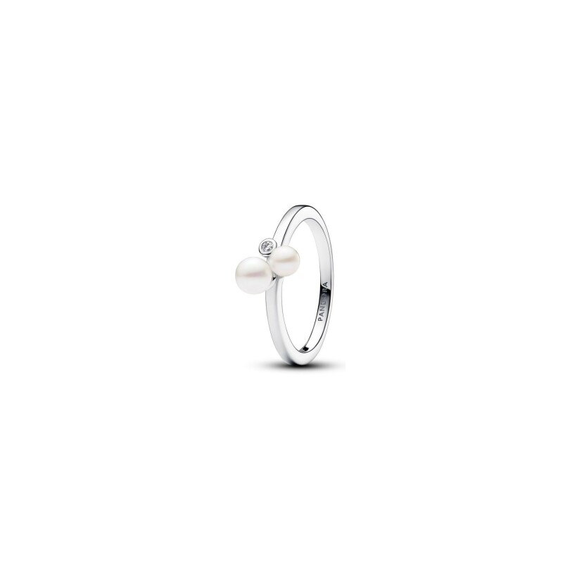 Bague Pandora en argent, perle d'eau douce et oxyde de zirconium, taille 54