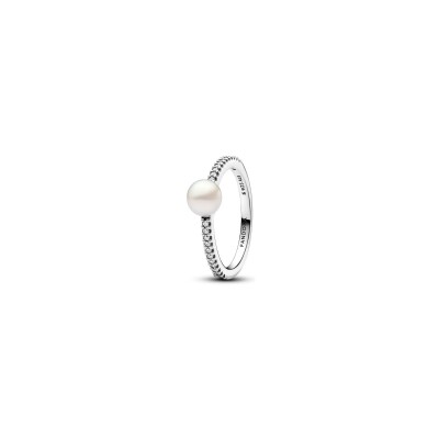 Bague Pandora en argent, perle d'eau douce et oxyde de zirconium, taille 56