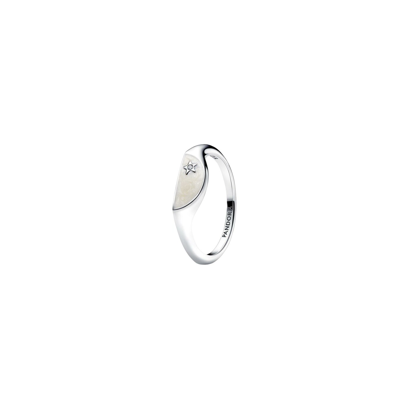 Chevalière Pandora Demi Lune en argent, résine et oxyde de zirconium, taille 54