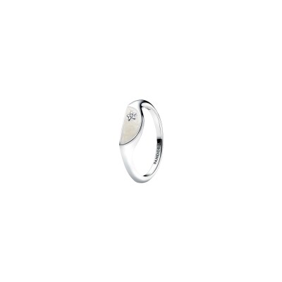 Chevalière Pandora Demi Lune en argent, résine et oxyde de zirconium, taille 56