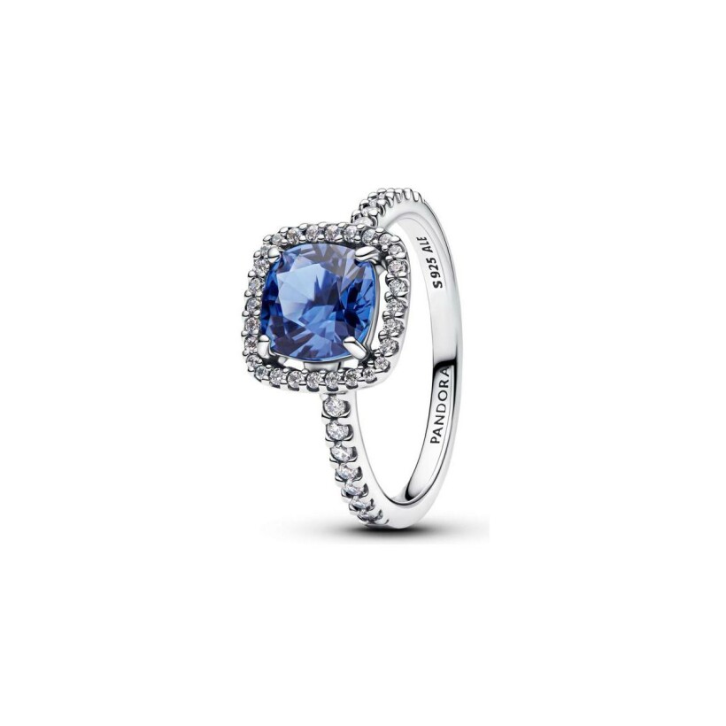 Bague Pandora Timeless spectaculaire Halo Bleu carré scintillant en argent, cristal bleu et oxydes de zirconium, taille 54