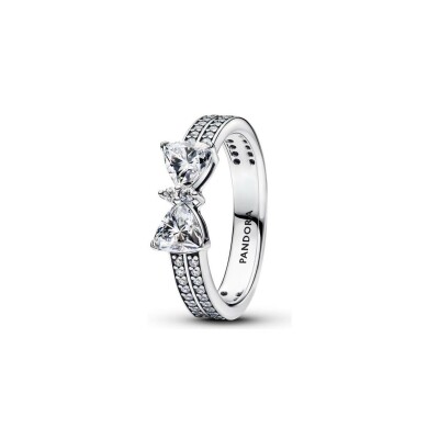 Bague Pandora Timeless Double Rang Nœud Scintillant en argent et oxydes de zirconium, taille 52