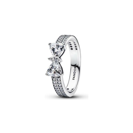 Bague Pandora Timeless Double Rang Nœud Scintillant en argent et oxydes de zirconium, taille 56