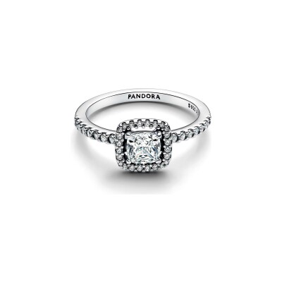 Bague Pandora Halo Carré Scintillante en argent et oxydes de zirconium, taille 52