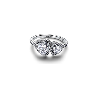 Bague Pandora Timeless cœurs halo scintillant en argent taille 56