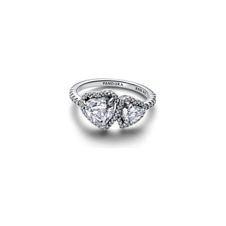 Bague Pandora Timeless cœurs halo scintillant en argent taille 52