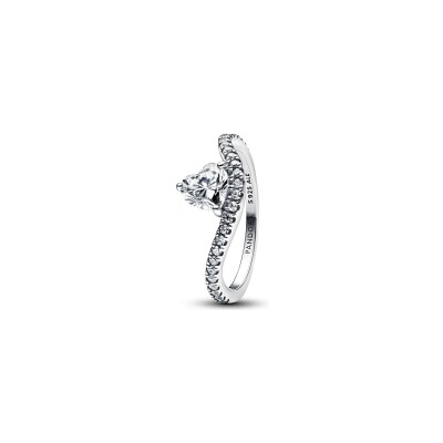 Bague Pandora Cœur Pavée Ondulée en argent, taille 60