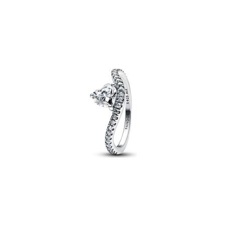 Bague Pandora Timeless cœur pavée ondulée en argent taille 52