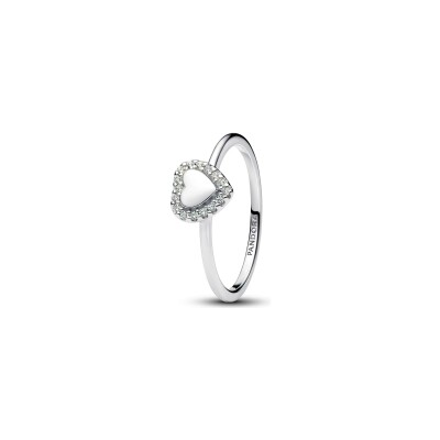 Bague Pandora Halo Cœur Gravable en argent, taille 54