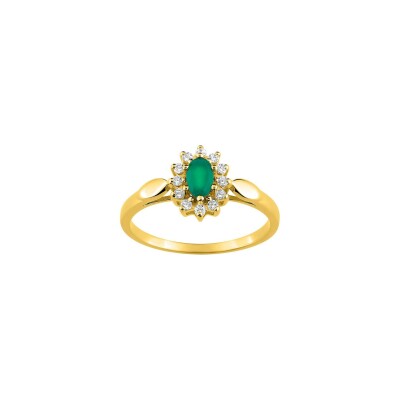 Bague en or jaune, oxyde de zirconium et émeraudes