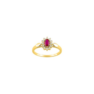 Bague en or jaune, oxyde de zirconium et rubis