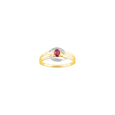Bague en or jaune, oxyde de zirconium et rubis