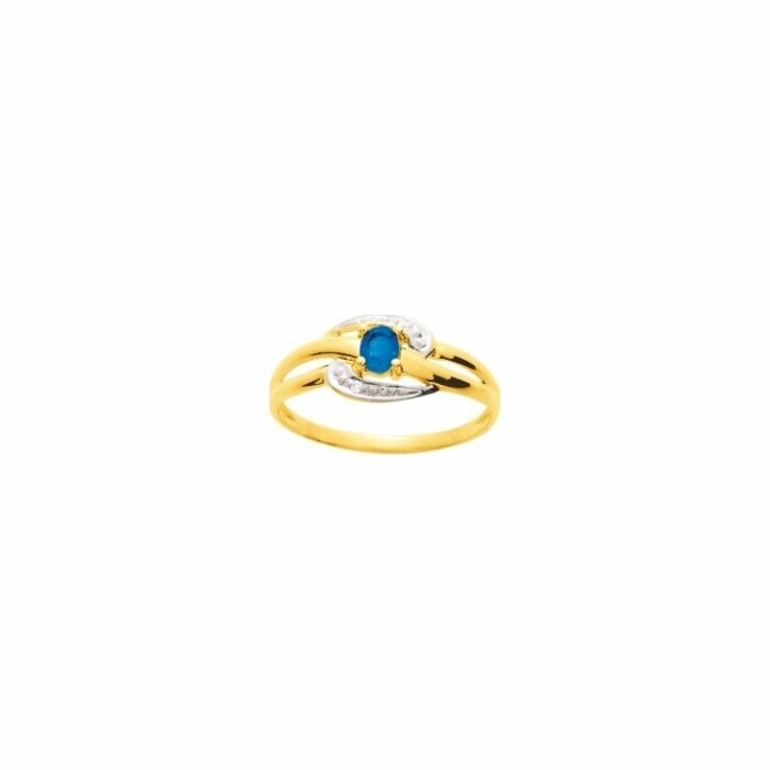 Bague en or jaune, rhodium, saphir et oxydes de zirconium