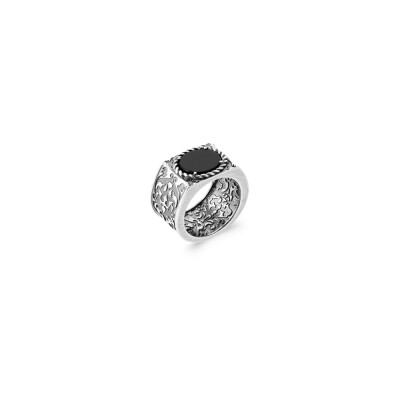 Bague en argent et agate noire