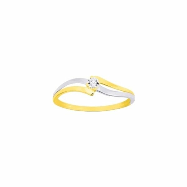 Bague en or jaune, rhodium et oxyde de zirconium