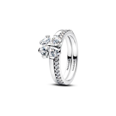 Bague Pandora Timeless Trèfle à Quatre Feuilles Scintillantes en argent et oxydes de zirconium, taille 52