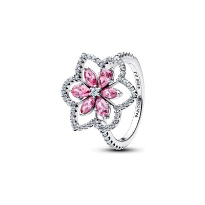 Bague Pandora Timeless Double Fleur en argent et oxydes de zirconium, taille 54
