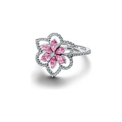 Bague Pandora Timeless Double Fleur en argent et oxydes de zirconium, taille 54