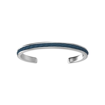 Bracelet jonc Les Georgettes Homme Brad en acier finition argentée et cuir