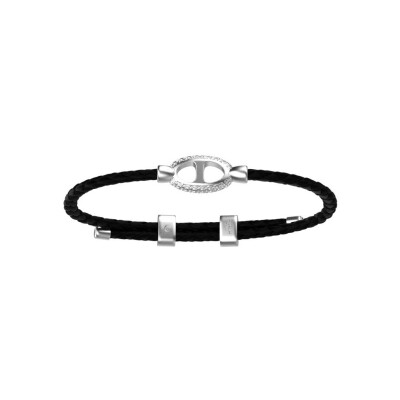Bracelet Les Georgettes Homme Hugh en acier finition argentée et cuir