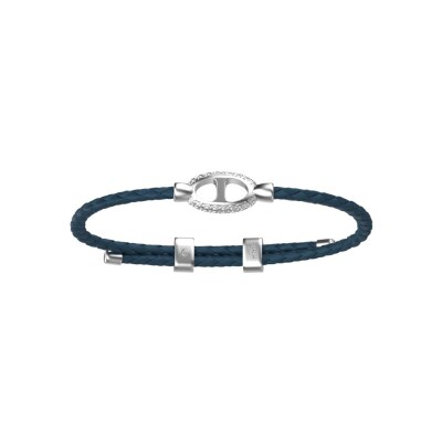 Bracelet Les Georgettes Homme Hugh en acier finition argentée et cuir