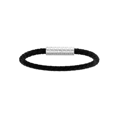 Bracelet Les Georgettes Homme Ryan en acier finition argentée et cuir