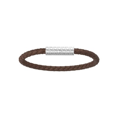 Bracelet Les Georgettes Homme Ryan en acier finition argentée et cuir