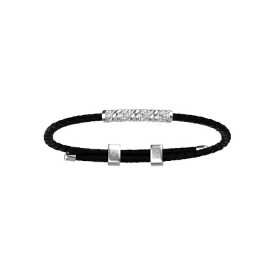 Bracelet Les Georgettes Homme Tom en acier finition argentée et cuir
