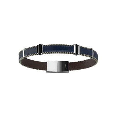 Bracelet Les Georgettes Homme Liam en acier finition argentée et textile