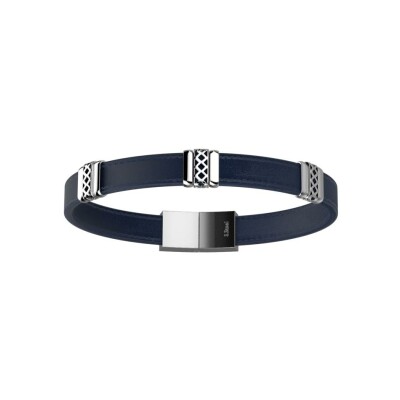 Bracelet Les Georgettes Homme Timothée en acier finition argentée et cuir