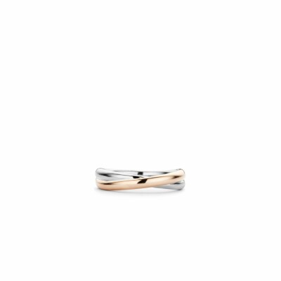 Bague anneau Ti Sento en argent doré rose, anneaux entrelacés