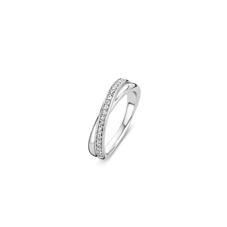 Bague Ti Sento en argent rhodié, 2 rangs, taille 52