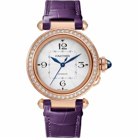 Pasha de Cartier watch, 35 mm, automatic movement, rose gold, diamonds, 2 interchangeable leather straps