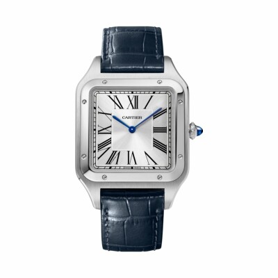 Cartier Santos-Dumont watch, Extra-large model, hand-wound mechanical movement, steel, leather