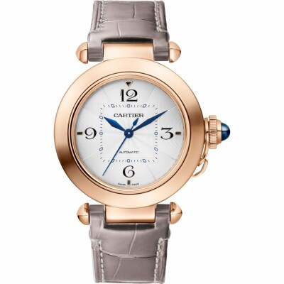 Pasha de Cartier watch, 35 mm, automatic movement, rose gold, 2 interchangeable leather straps