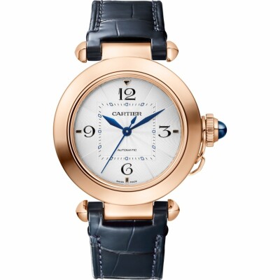 Pasha de Cartier watch, 35 mm, automatic movement, rose gold, 2 interchangeable leather straps