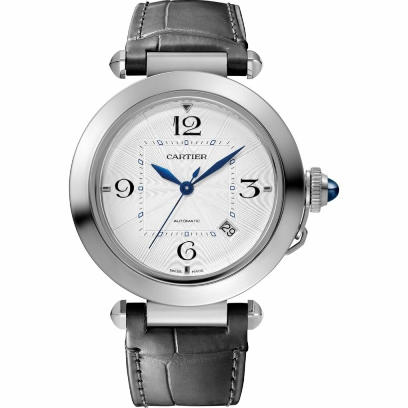 Pasha de Cartier watch, 41 mm, automatic movement, steel, interchangeable metal and leather straps