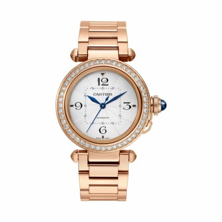 Pasha de Cartier watch, 35 mm, automatic movement, rose gold, diamonds, interchangeable metal and leather straps