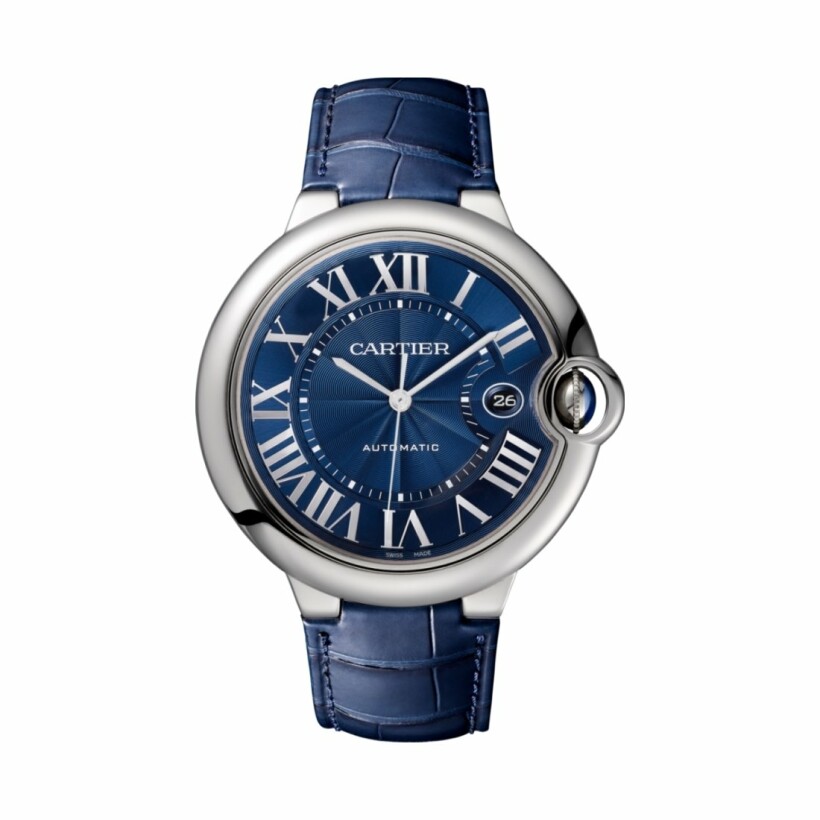 Ballon Bleu de Cartier 42 mm watch, steel, leather