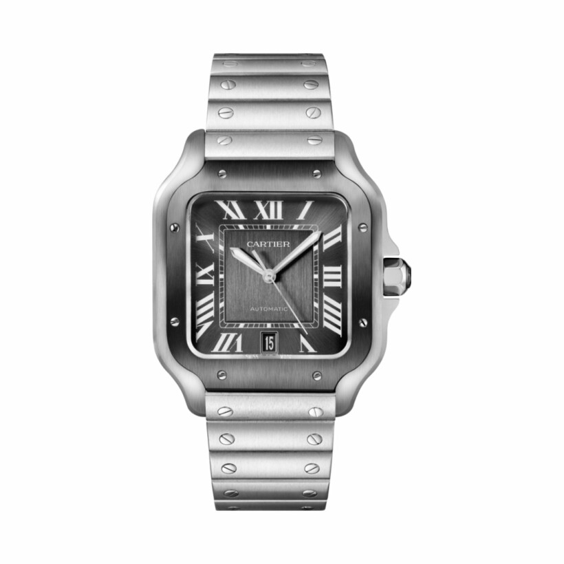 Santos de Cartier watch, Large model, automatic movement, steel, ADLC, interchangeable metal and rubber bracelets