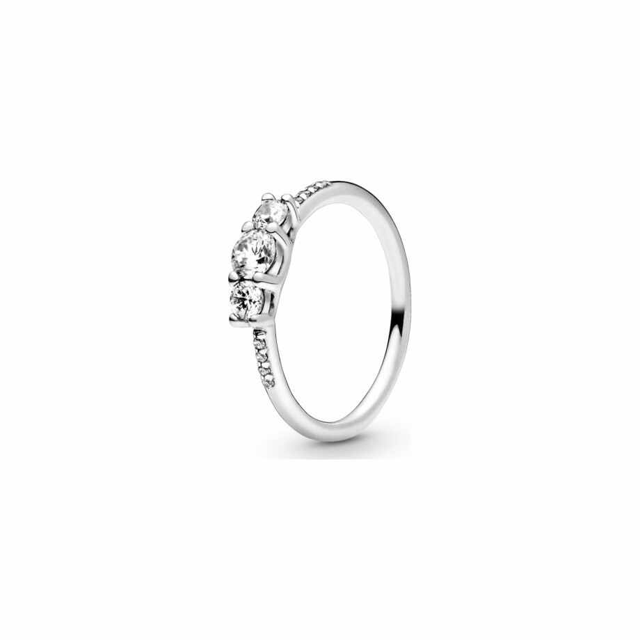 Bague Pandora Timeless trois pierres rondes en argent et oxyde de zirconium, taille 58