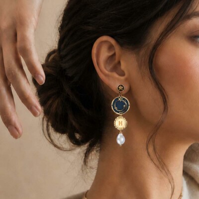 Boucles d'oreilles pendantes Harry Potter X Les Georgettes Enchantement en laiton finition dorée, 20 mm