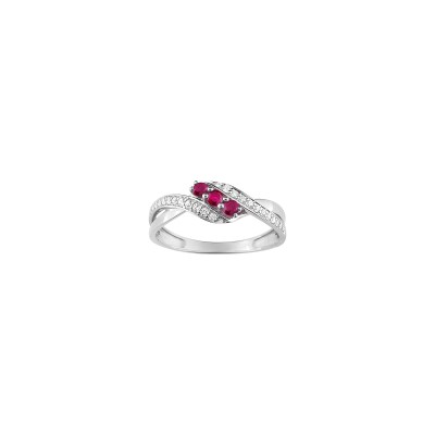 Bague en or blanc, oxyde de zirconium et rubis