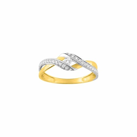 Bague en or jaune, or blanc et oxyde de zirconium