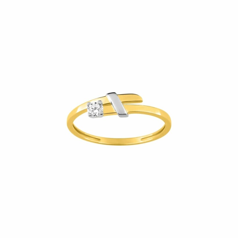 Bague en or jaune, or blanc et oxyde de zirconium